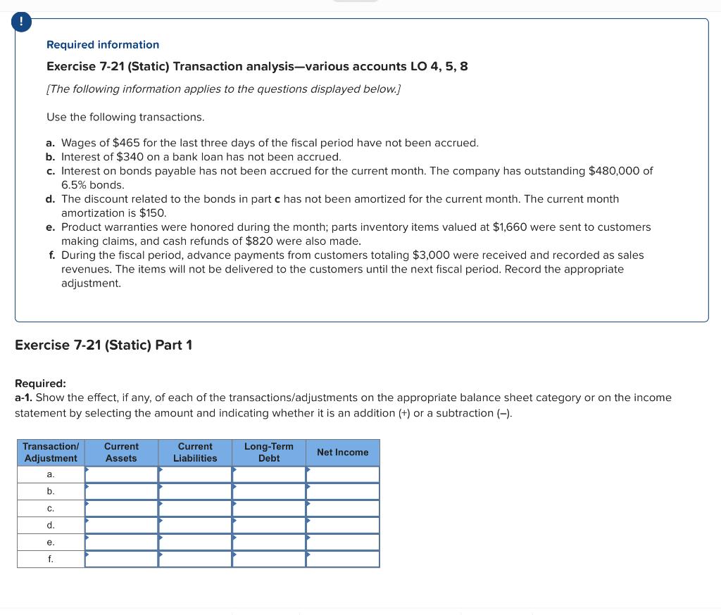 Solved Required information Exercise 7-21 (Static) | Chegg.com