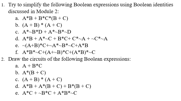 Solved 1. Try To Simplify The Following Boolean Expressions | Chegg.com