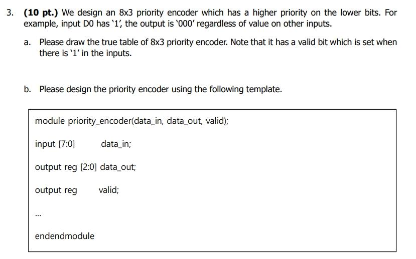 Solved We design an 8x3 priority encoder which has a higher | Chegg.com