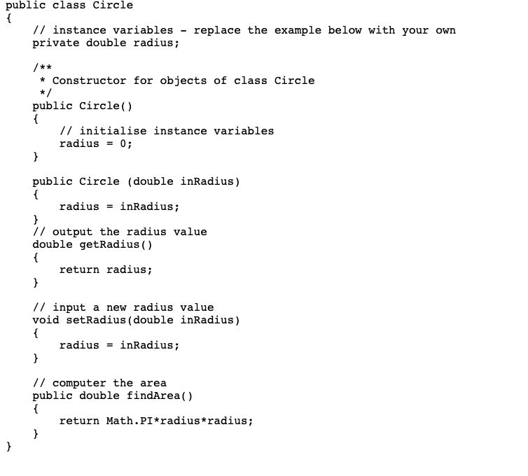 Solved Description of the Problem: Circle -radius: double | Chegg.com