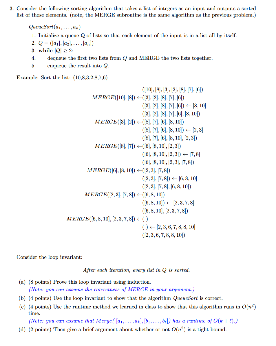 Solved 3. Consider The Following Sorting Algorithm That | Chegg.com