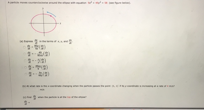 Solved A particle moves counterclockwise around the ellipse | Chegg.com