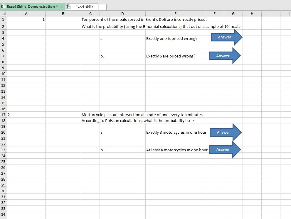 Solved Excel Skills Demonstration * A 1 1 2 3 4 5 6 7 8 9 10 | Chegg.com