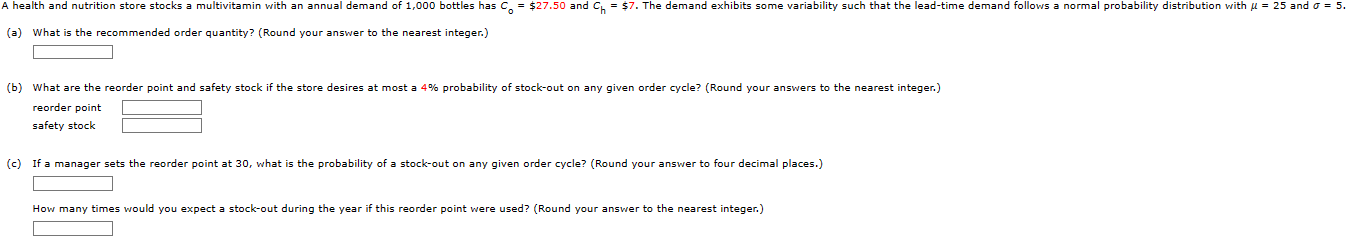 Solved What is the recommended order quantity? (Round your | Chegg.com