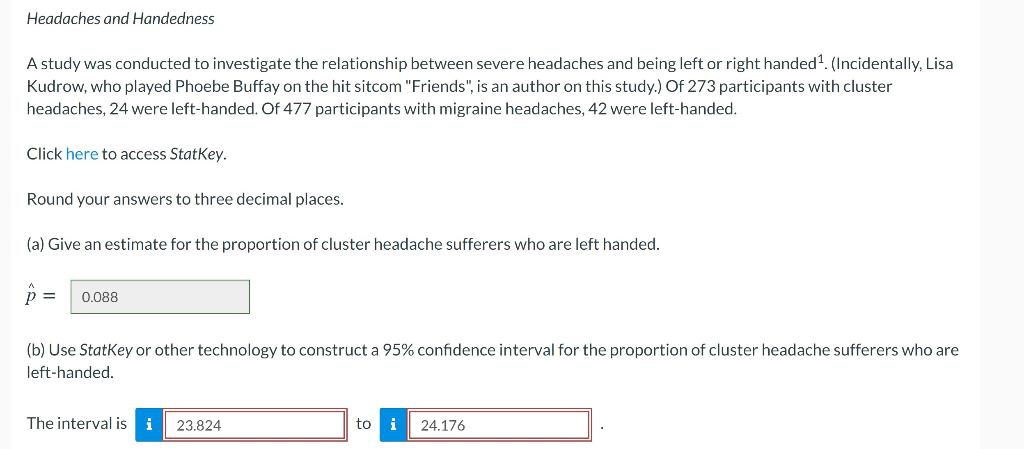 Solved Headaches and Handedness A study was conducted to | Chegg.com