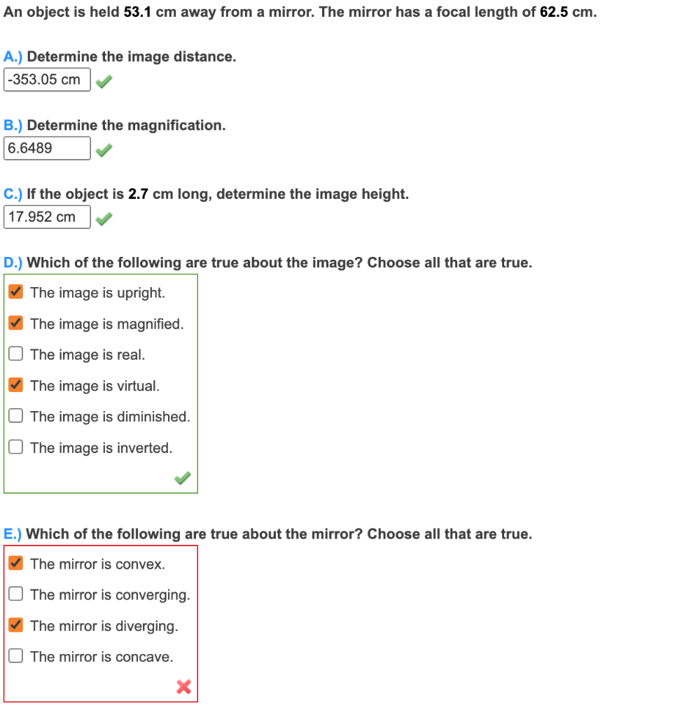 Solved A.) Determine The Image Distance. B.) Determine The | Chegg.com