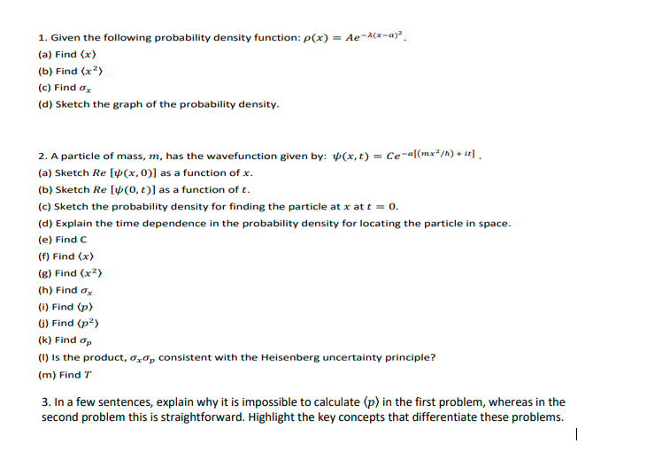 Solved 1 Given The Following Probability Density Functio Chegg Com