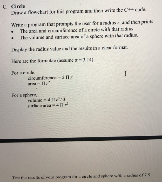 Solved C. Circle Draw a flowchart for this program and then | Chegg.com