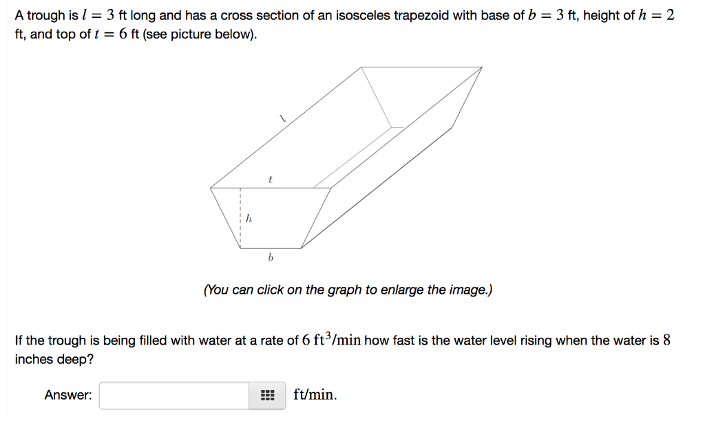 Solved A trough is l 3 ft long and has a cross section of an | Chegg.com