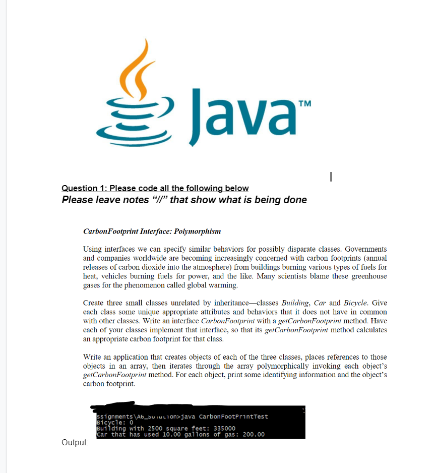 Solved TM ะ) Java I Question 1: Please code all the | Chegg.com