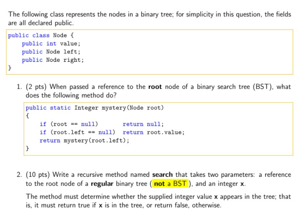 Solved The following class represents the nodes in a binary | Chegg.com