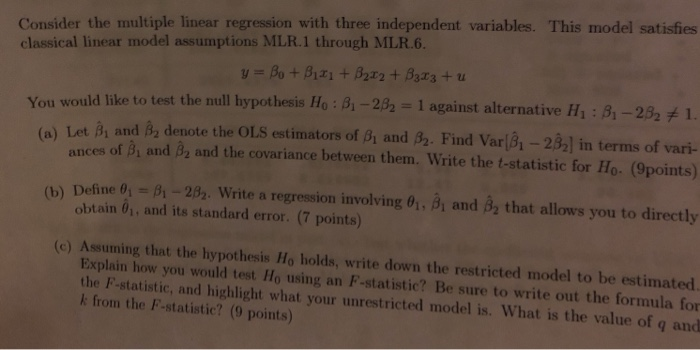 Solved Consider the multiple linear regression with three | Chegg.com