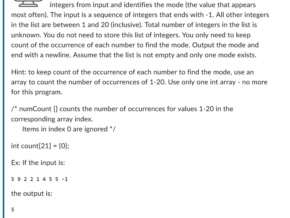 Solved integers from input and identifies the mode (the | Chegg.com