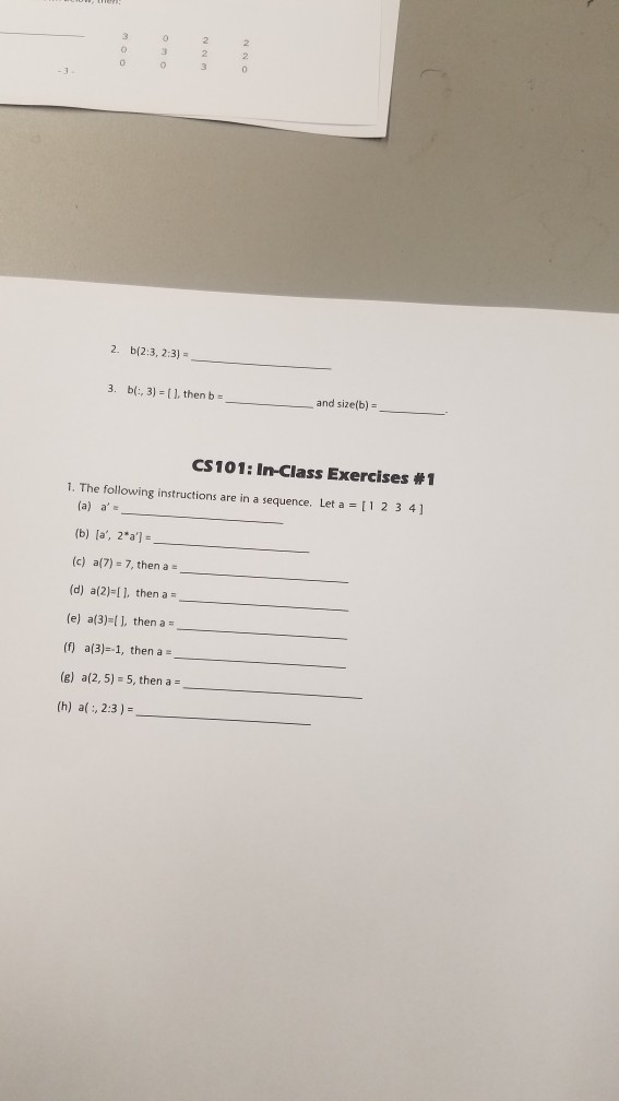 Solved 3 2. b(2:3, 2:3) 3. b(:, 3) [1, then b and size(b)- | Chegg.com