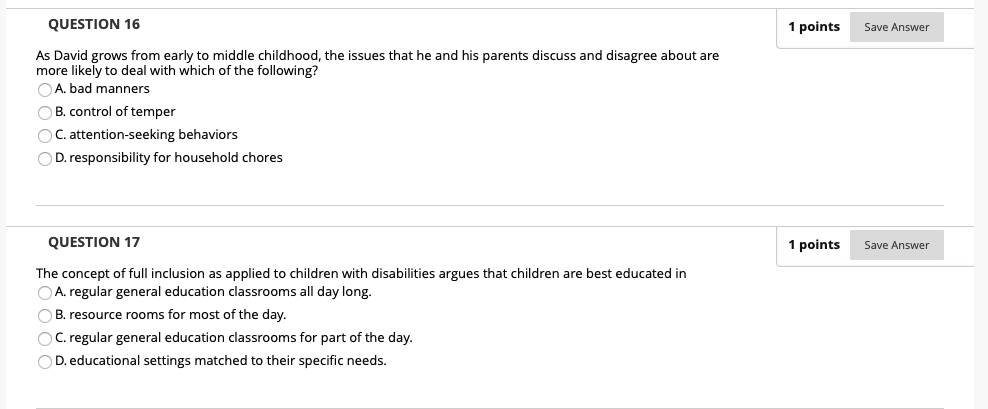 Solved QUESTION 16 1 points Save Answer As David grows from | Chegg.com