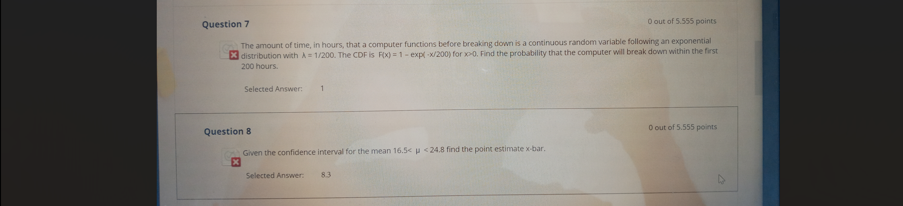 Solved O out of 5.555 points Question 7 The amount of time, | Chegg.com