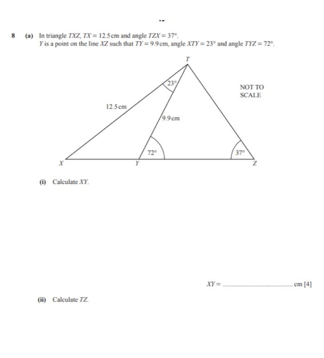 Solved 8 (a) In triangle TXZ, TX = 12.5 cm and angle TZX = | Chegg.com ...