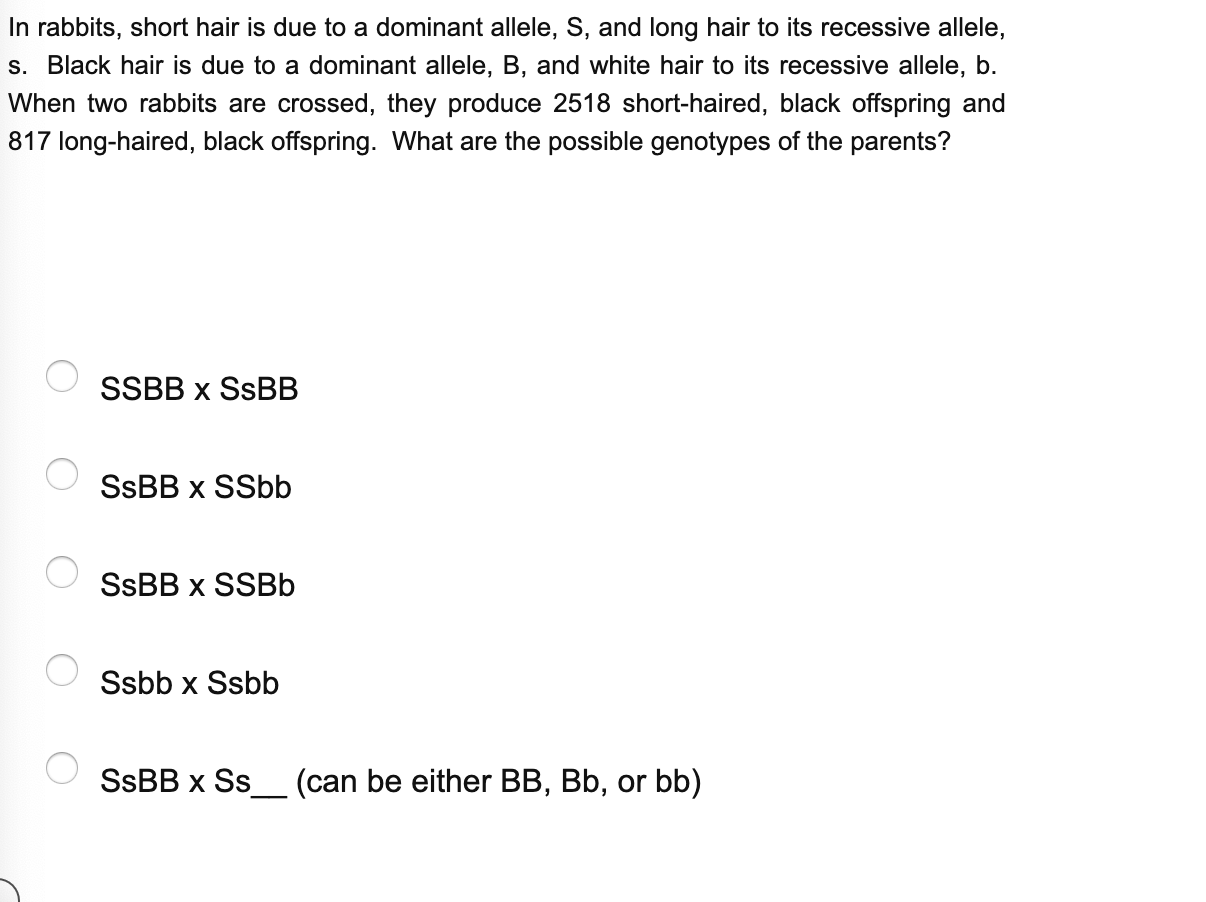 Solved In rabbits, short hair is due to a dominant allele, | Chegg.com