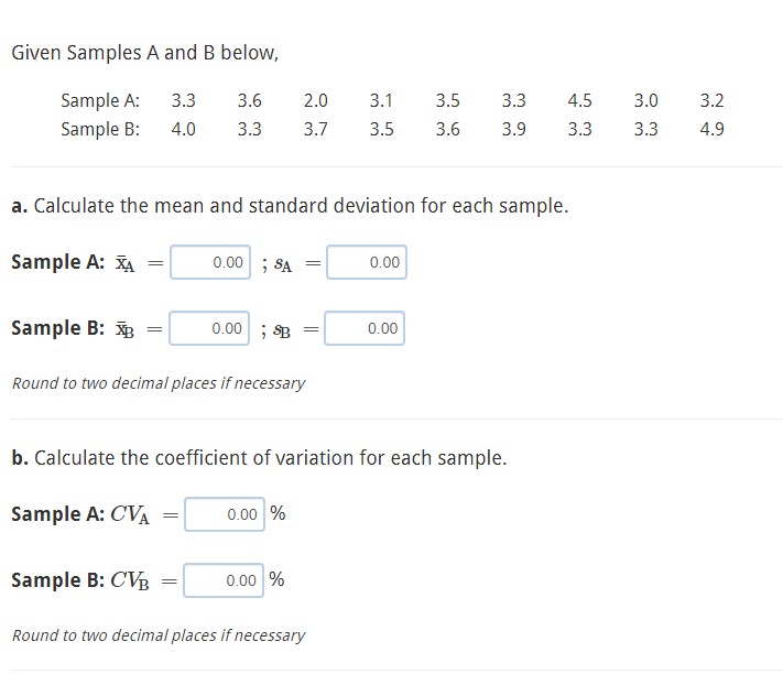 Solved Given Samples A And B Below, A. Calculate The Mean | Chegg.com