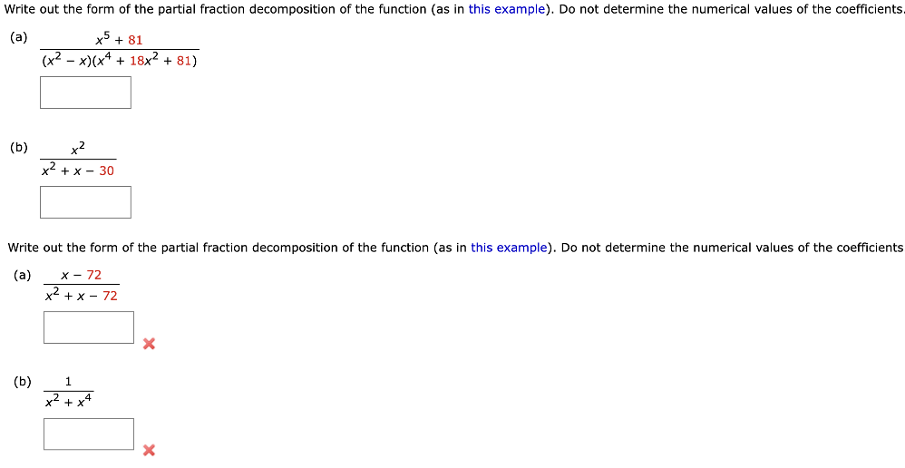 Solved A X2−x X4 18x2 81 X5 81 B X2 X−30x2 Write Out