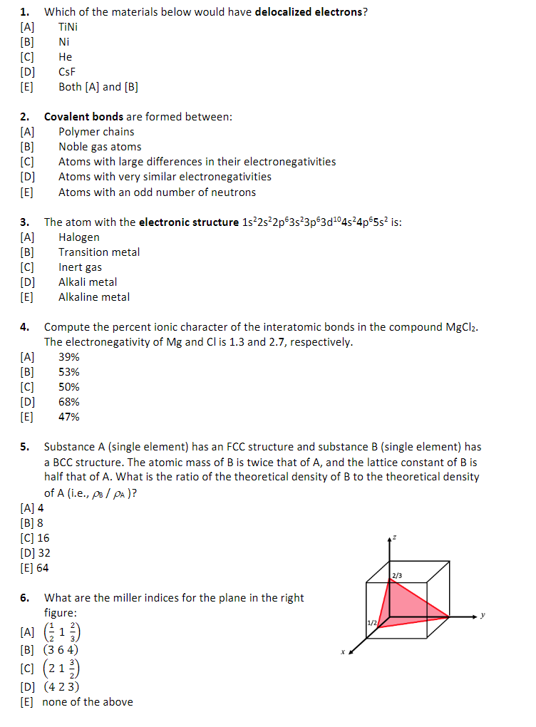 Solved 1. Which of the materials below would have