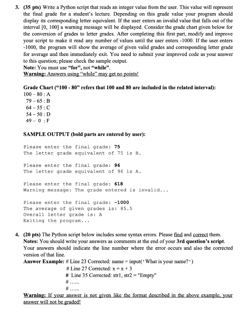 Solved 3. (35 pts) Write a Python script that reads an | Chegg.com