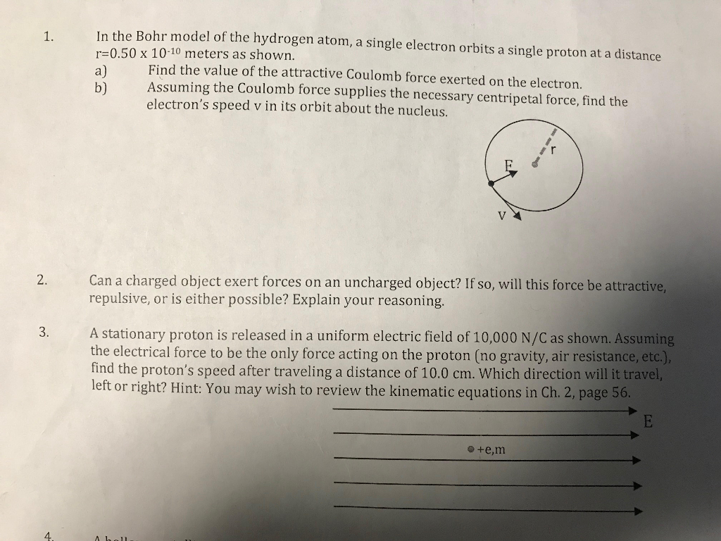 Solved 1. In the Bohr model of the hydrogen atom, a single | Chegg.com