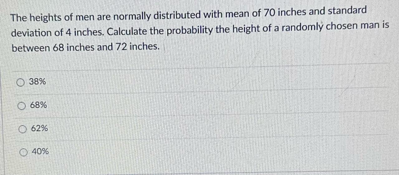 Solved The heights of men are normally distributed with mean | Chegg.com