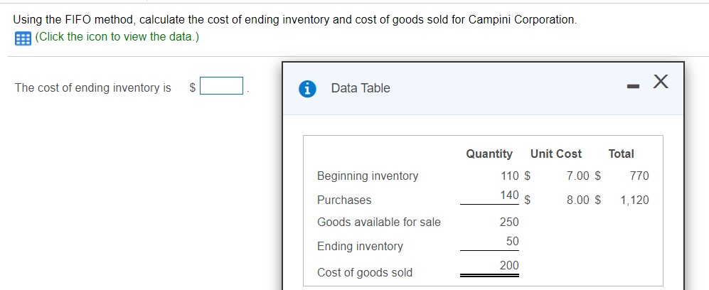 Solved Using the FIFO method, calculate the cost of ending | Chegg.com