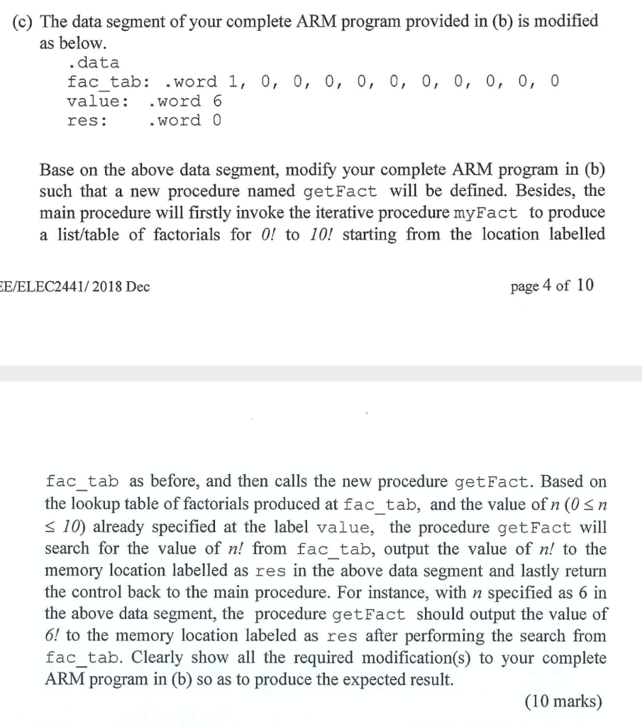 Solved (b) The Following ARM Assembly Program Fragment Is | Chegg.com