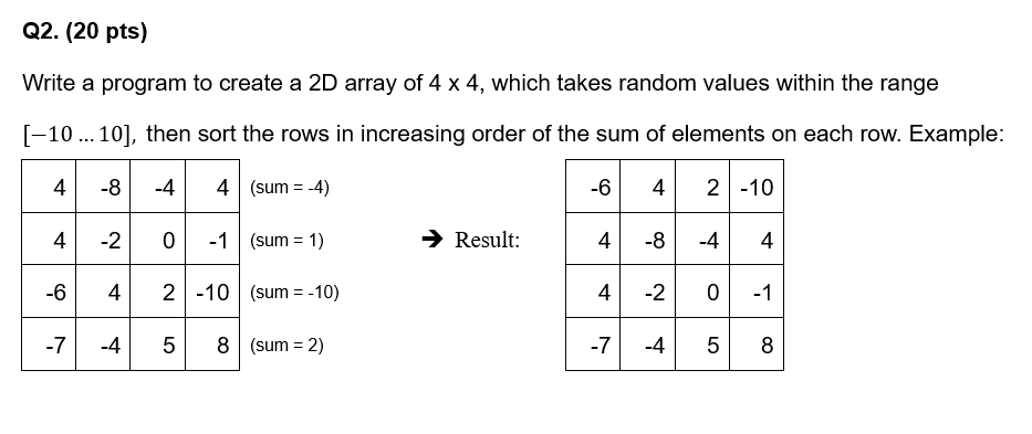 Solved Q2. (20 pts) Write a program to create a 2D array of | Chegg.com