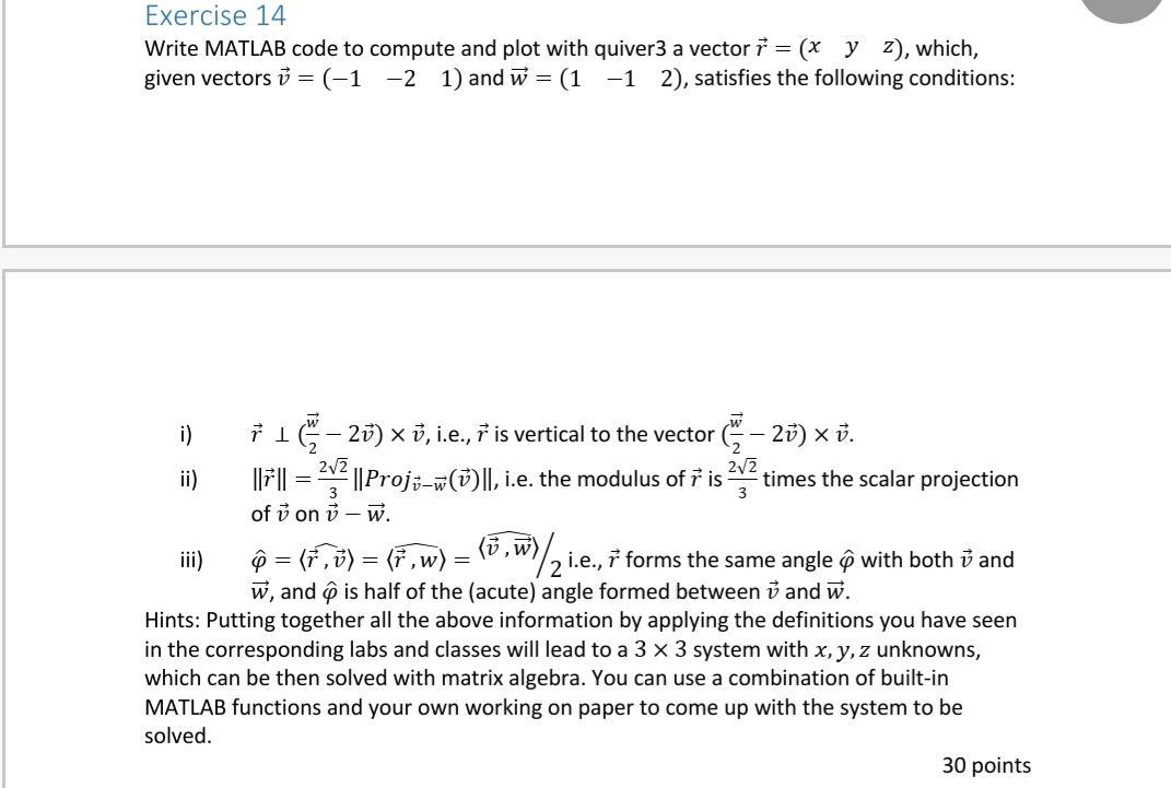 Exercise 14 Write MATLAB code to compute and plot | Chegg.com
