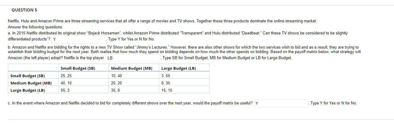 Solved Question 5 Netflix Hulu And Amazon Prime Are Thre Chegg Com