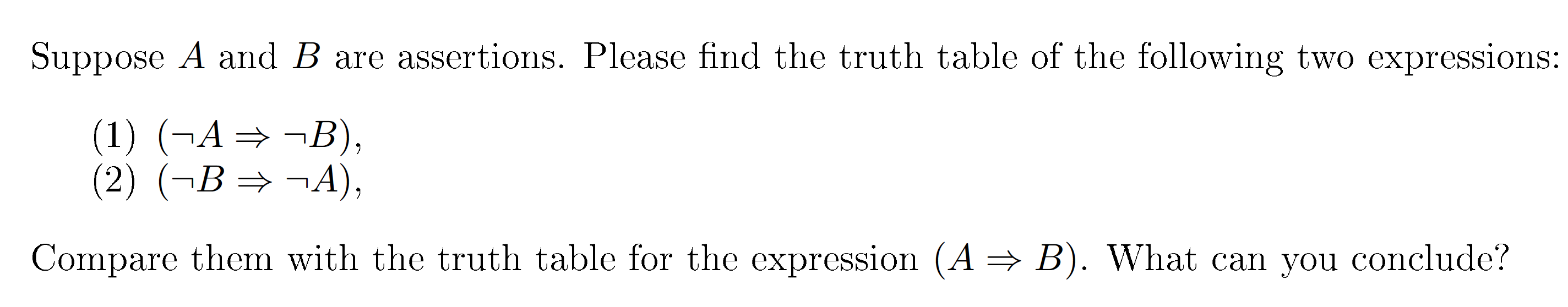 Solved Suppose A And B Are Assertions. Please Find The Truth | Chegg.com