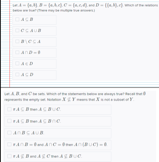 Solved Let A = {a,b}, B = {a,b,c}, C = {a,c,d), And D= | Chegg.com