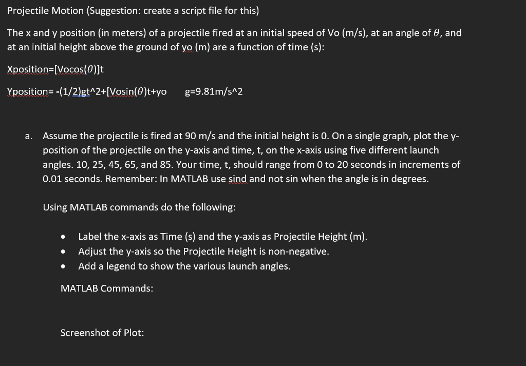 Solved Projectile Motion (Suggestion: create a script file | Chegg.com