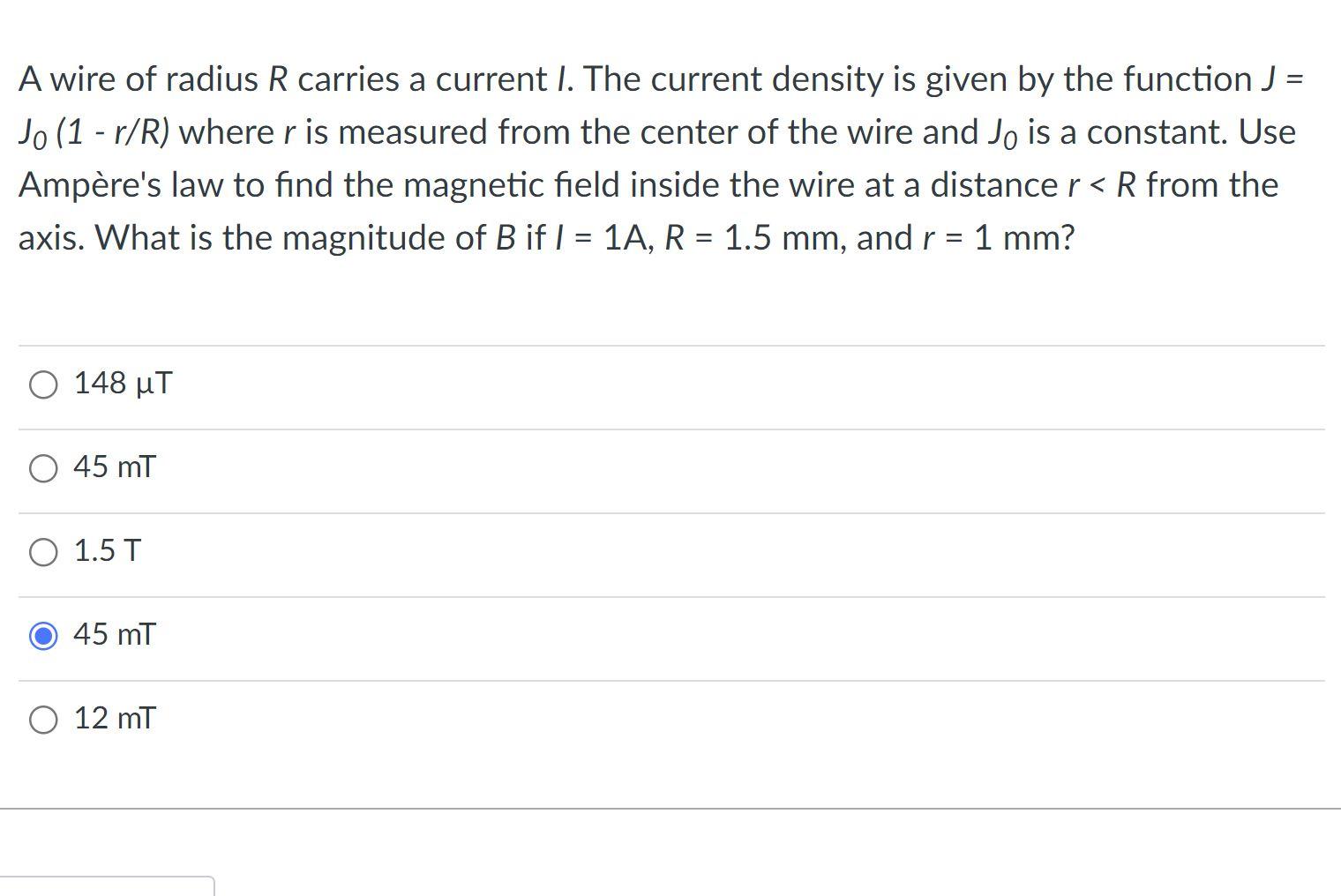 Solved A wire of radius R carries a current I. The current | Chegg.com