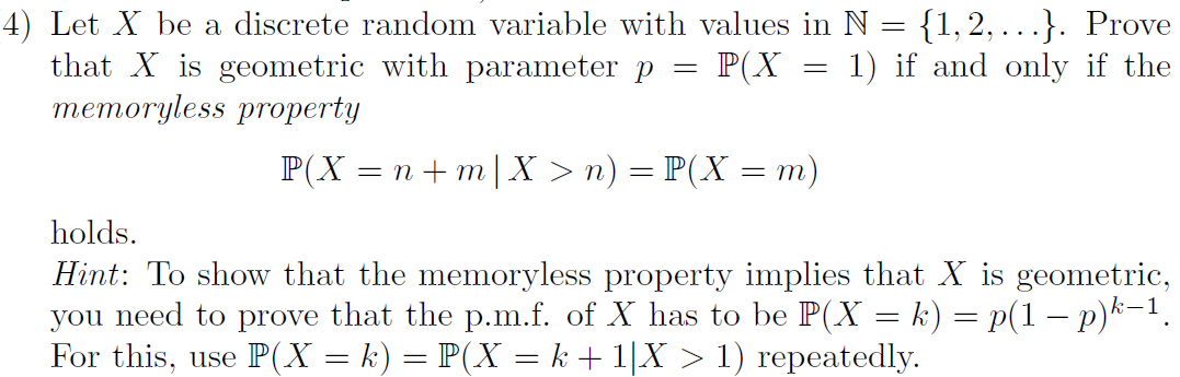 Solved = 4) Let X be a discrete random variable with values | Chegg.com