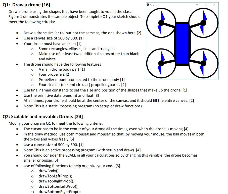 Solved Q1: Draw a drone [16] Draw a drone using the shapes | Chegg.com
