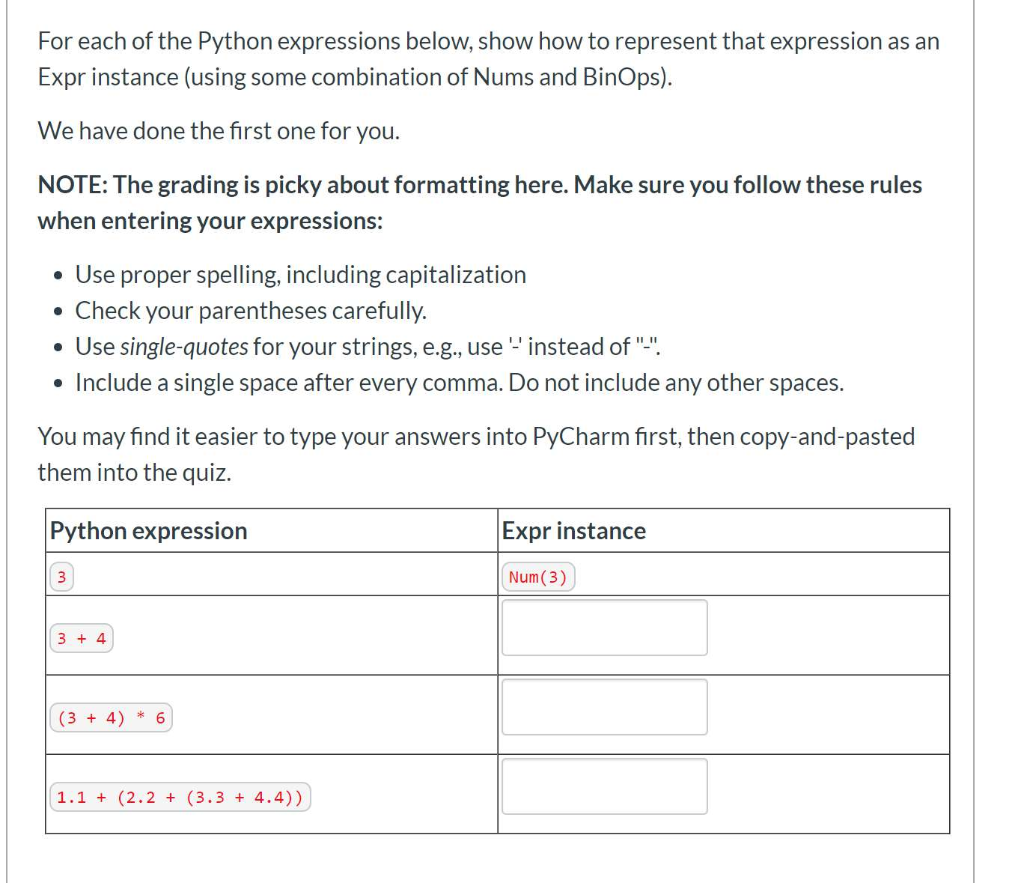 For each of the Python expressions below, show how to | Chegg.com