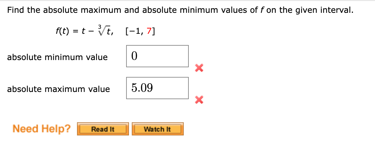 Solved Find the absolute maximum and absolute minimum values | Chegg.com