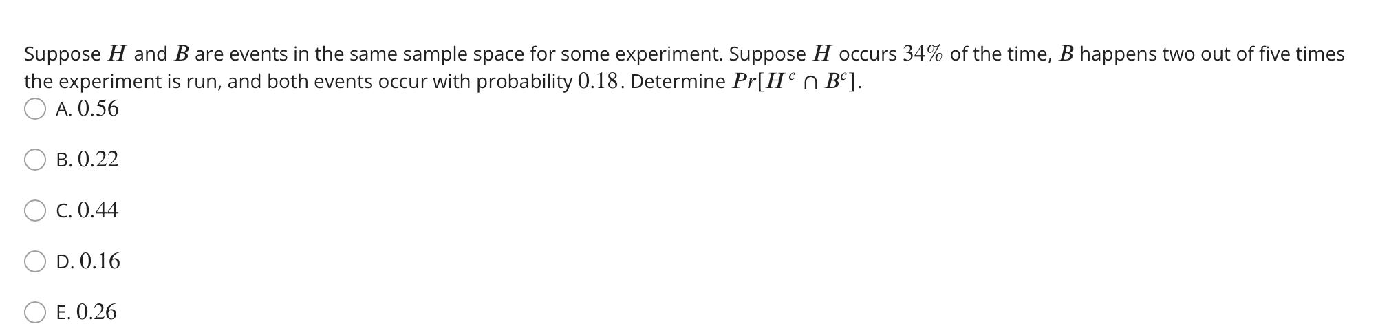 Solved Suppose H And B Are Events In The Same Sample Space | Chegg.com