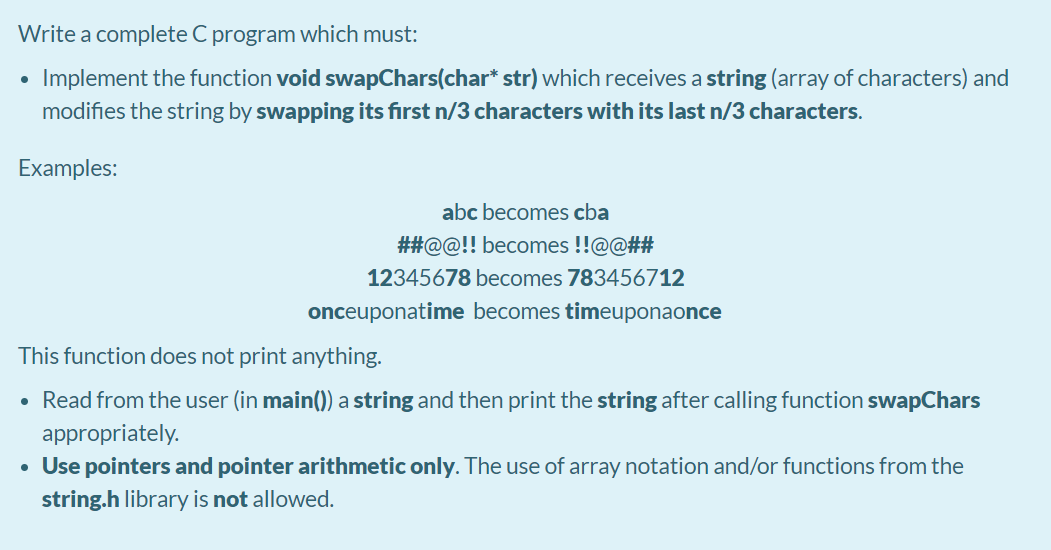 Solved Write a complete C program which must: Implement the | Chegg.com