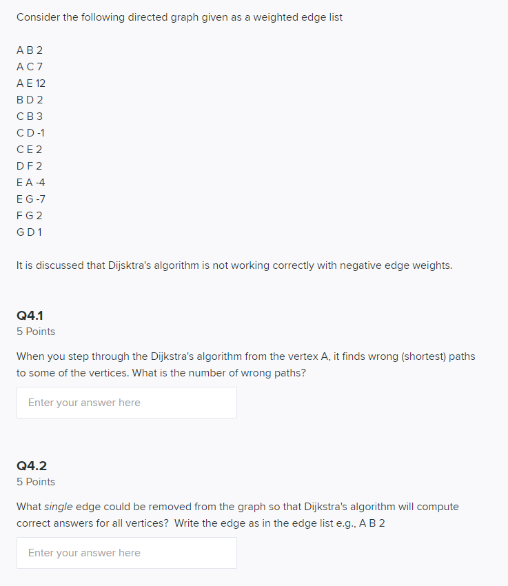 Solved Consider the following directed graph given as a | Chegg.com