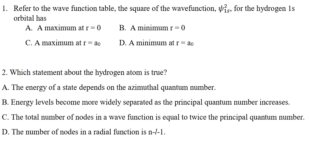 hydrogen orbital wavefunction