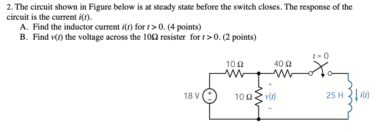 Solved 2. The circuit shown in Figure below is at steady | Chegg.com