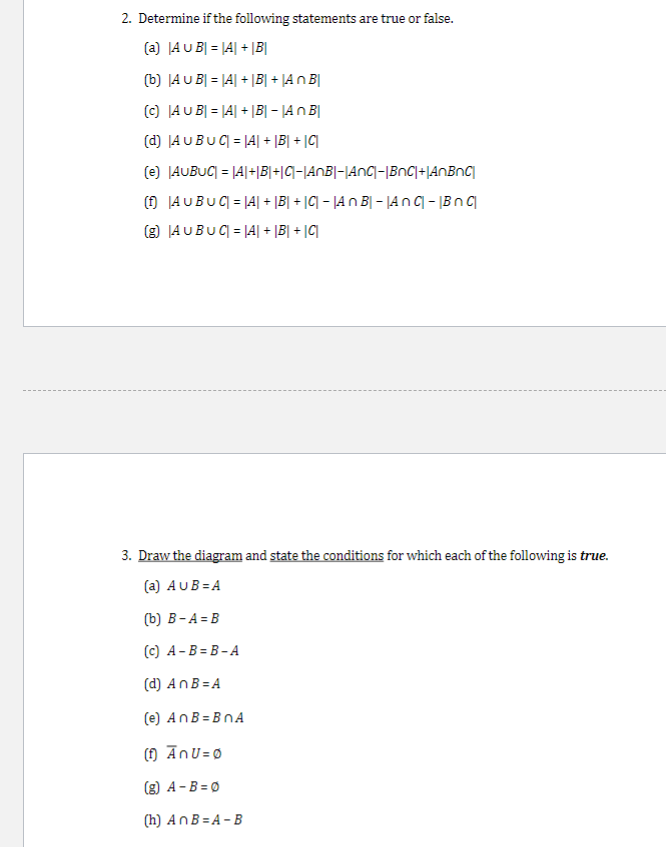 Solved 2. Determine If The Following Statements Are True Or | Chegg.com