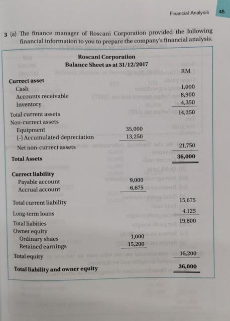 Solved Financial Analysis 45 3 (a) The finance manager of | Chegg.com