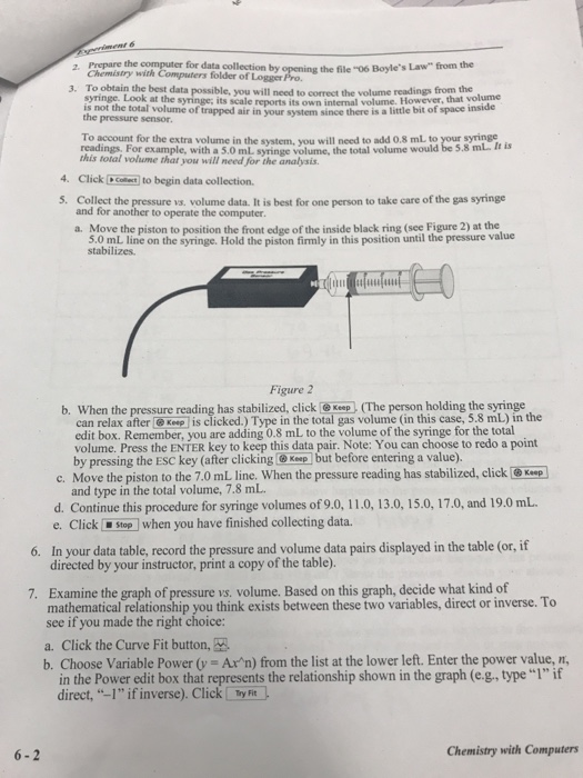 Solved Experiment 6 Boyle's Law: Pressure-Volume | Chegg.com