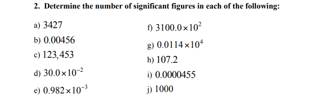 Solved 2. Determine the number of significant figures in | Chegg.com